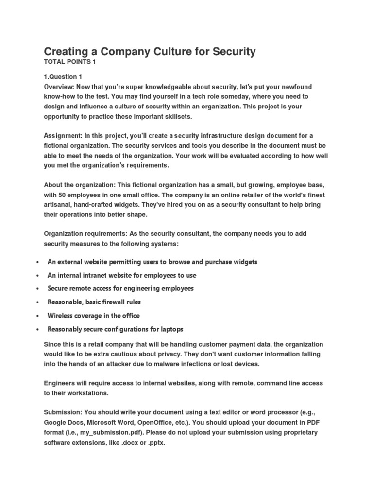 Creating A Company Culture For Security Design Document Security Infrastructure Design Document