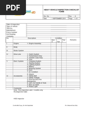 Hse-f-ri-035, Heavy Vehicle Inspection Form Revisi A