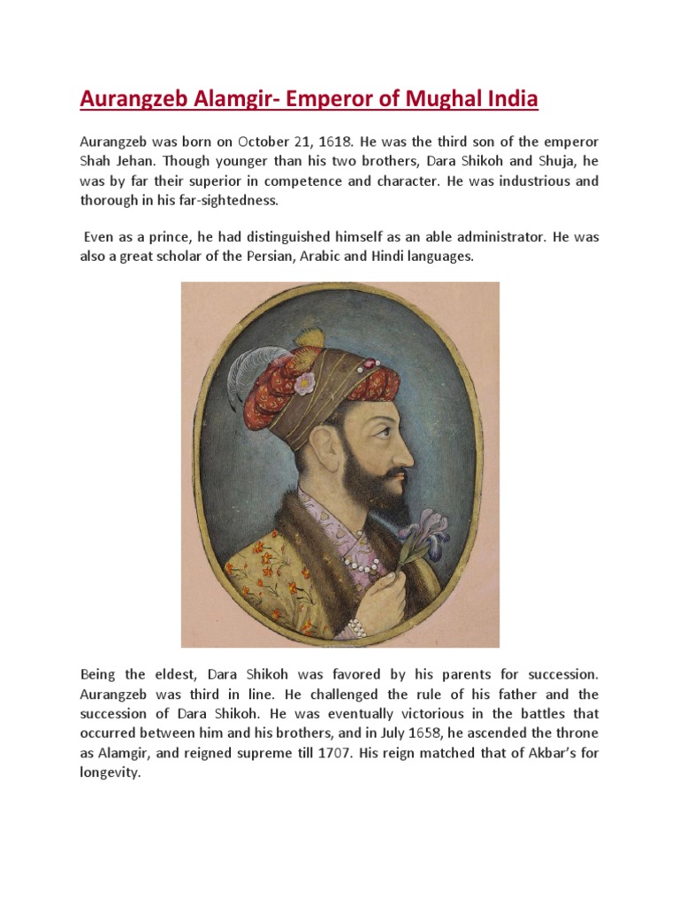 Aurangzeb Alamgir Emperor of Mughal India | PDF | Mughal Empire ...