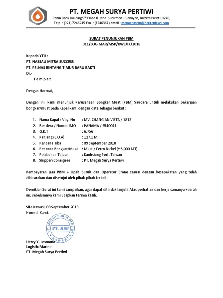 Surat Penunjukan Pbm