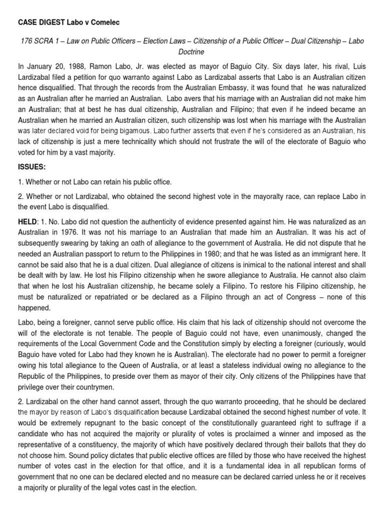Case digest labo v comelec pdf naturalization citizenship