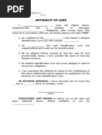 Affidavit of Loss: Republic of The Philippines) Camiling, Tarlac) S.S