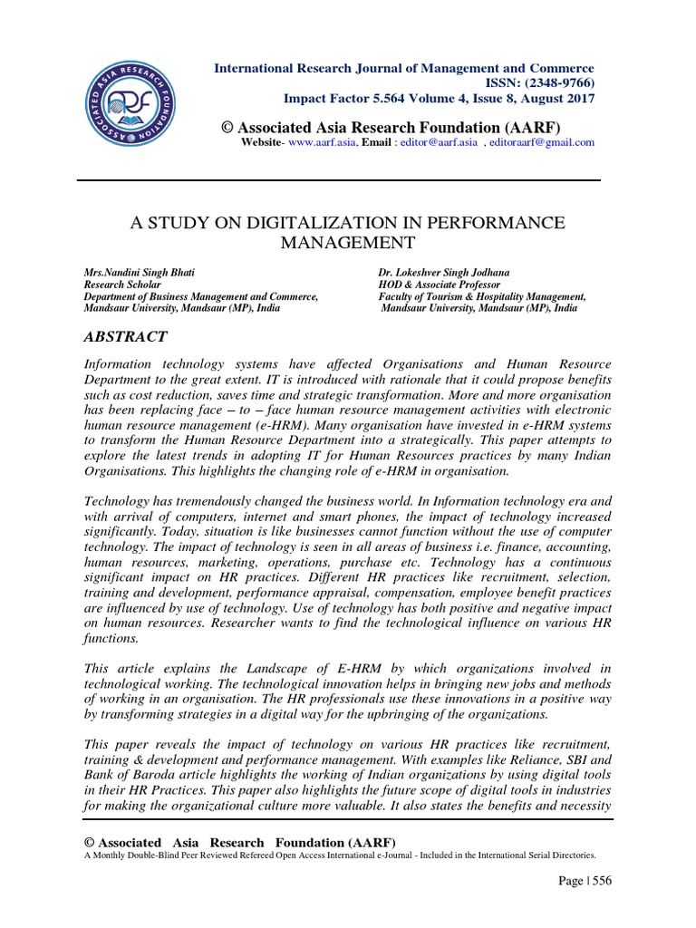 A Study On Digitalization in Performance Management | PDF | Human ...