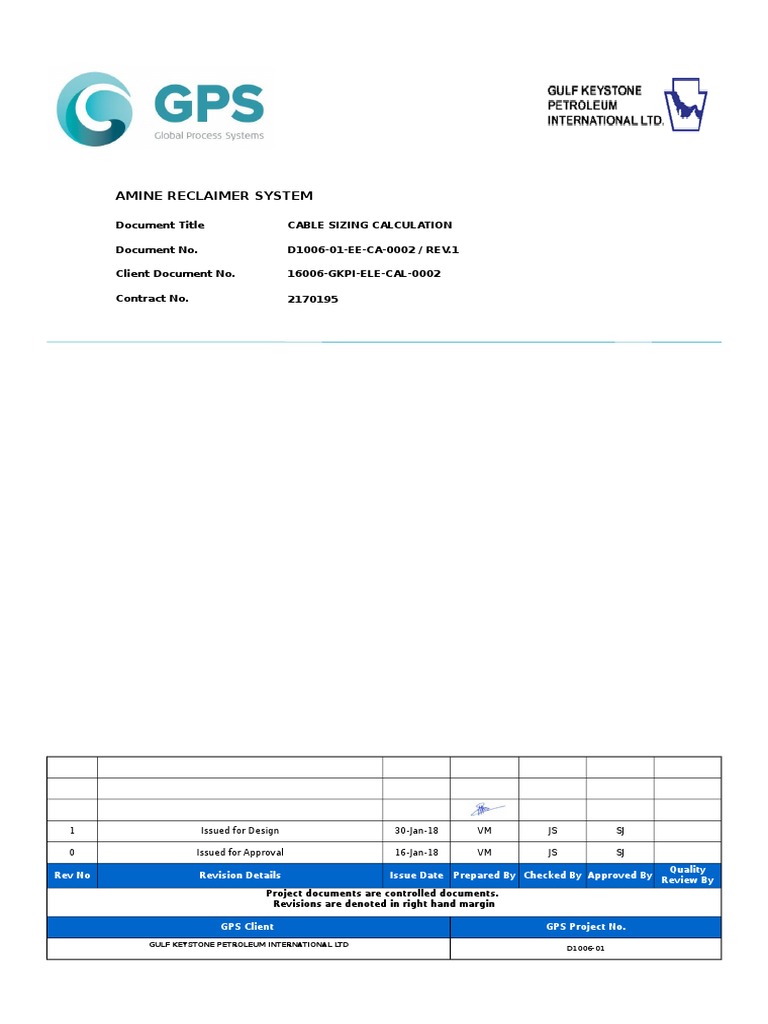 Cable Sizing Calculation. Rev.1 | PDF | Alternating Current | Wire