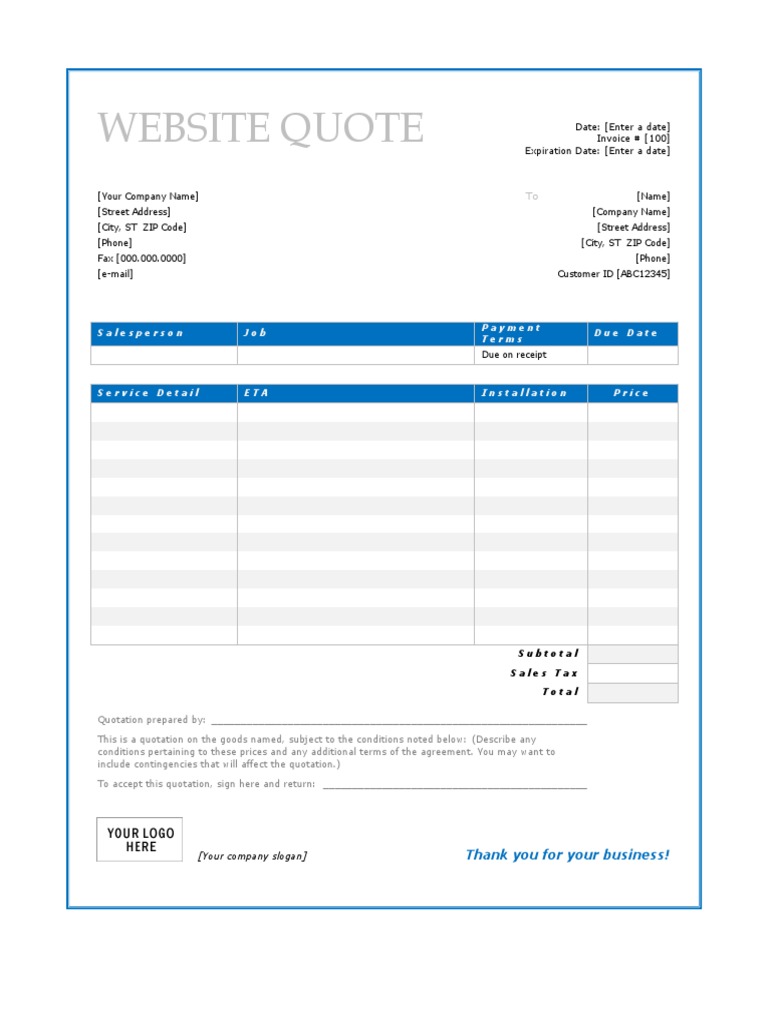 Website Design Quote Template | PDF