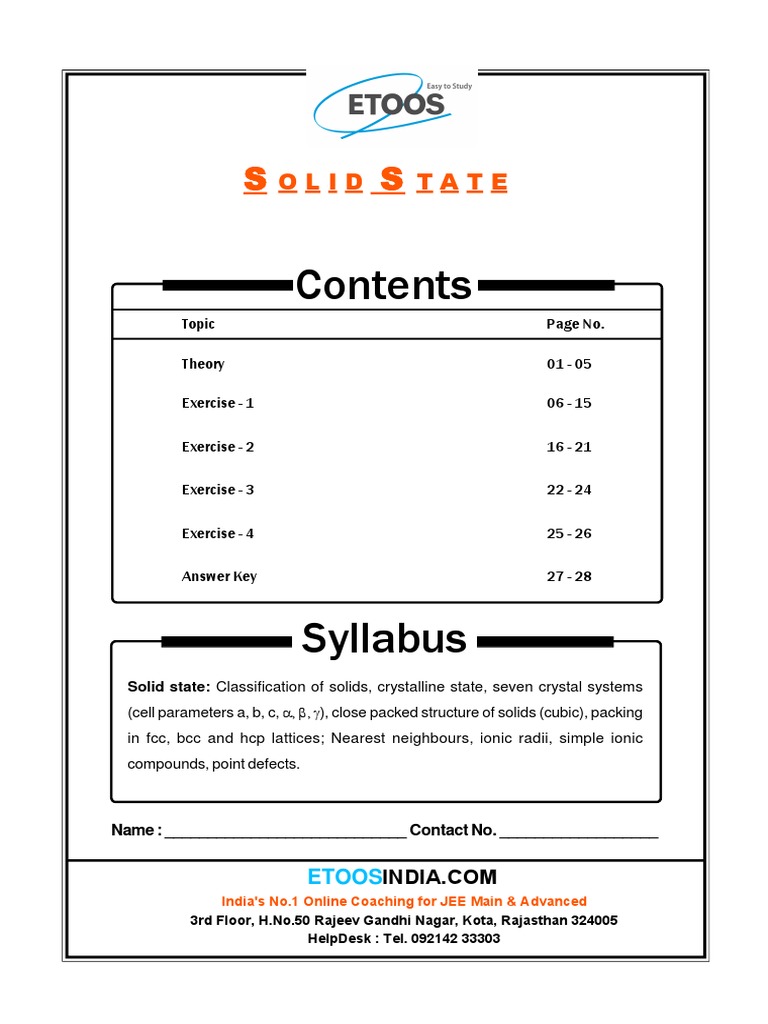 JEE Solid State Study Guide | PDF | Crystal Structure | Ionic Bonding
