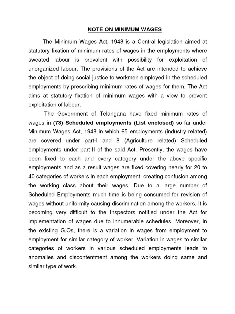 Brief Note On Minimum Wages PDF | PDF | Employment | Government
