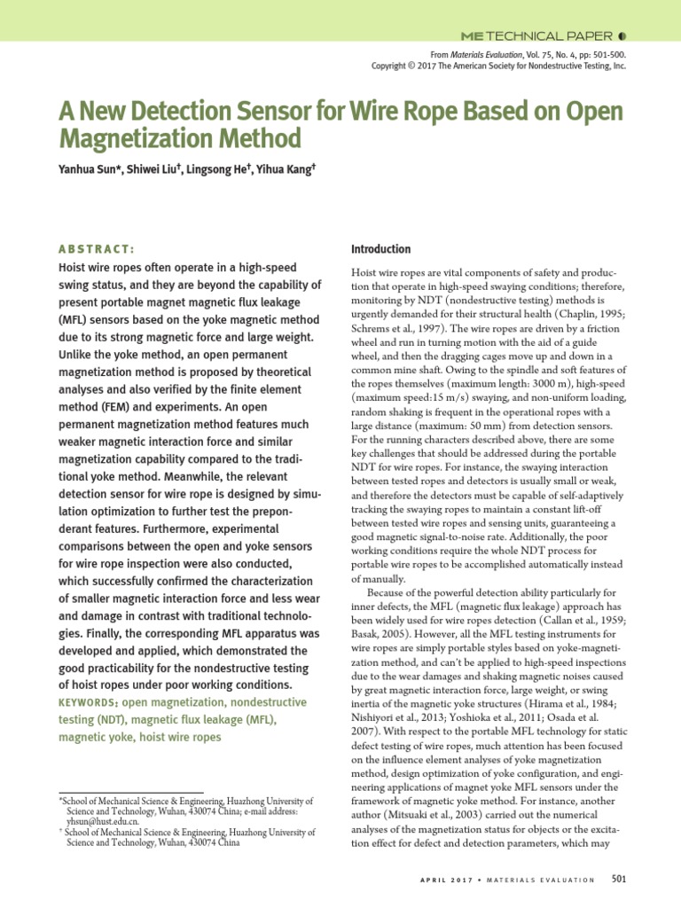 A New Detection Sensor For Wire Rope Based On Open Magnetization Method ...