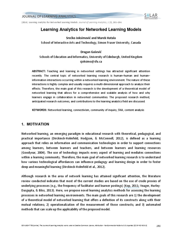 Learning Analytics in Networked Learning | PDF | Social Network | Learning