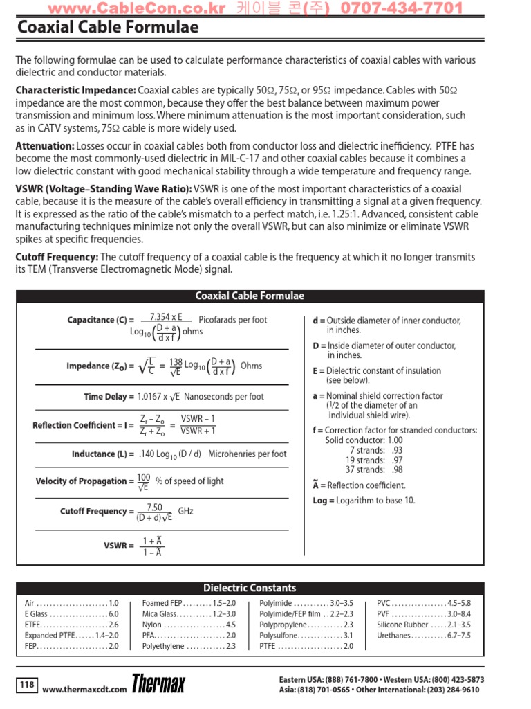 Calculating Coaxial Cable Performance Formulas for Characteristic