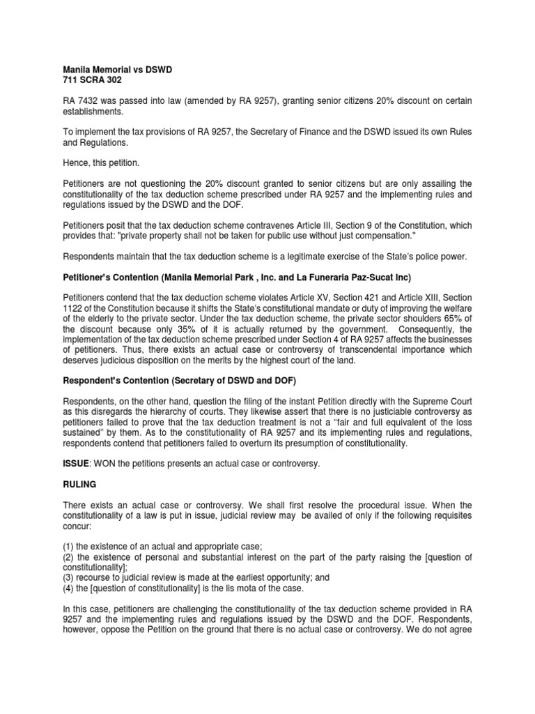 Judicial Review Manila Memorial Vs DSWD Download Free PDF Case Or Controversy Clause