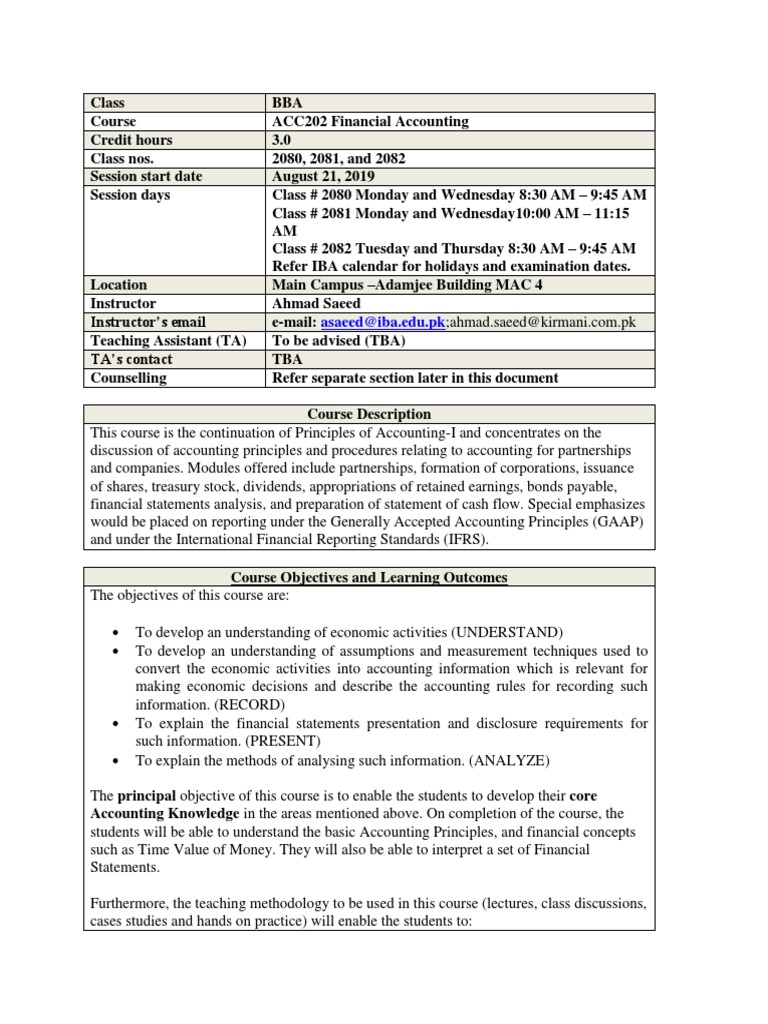 Course Outline FA Fall19 | PDF | International Financial Reporting ...