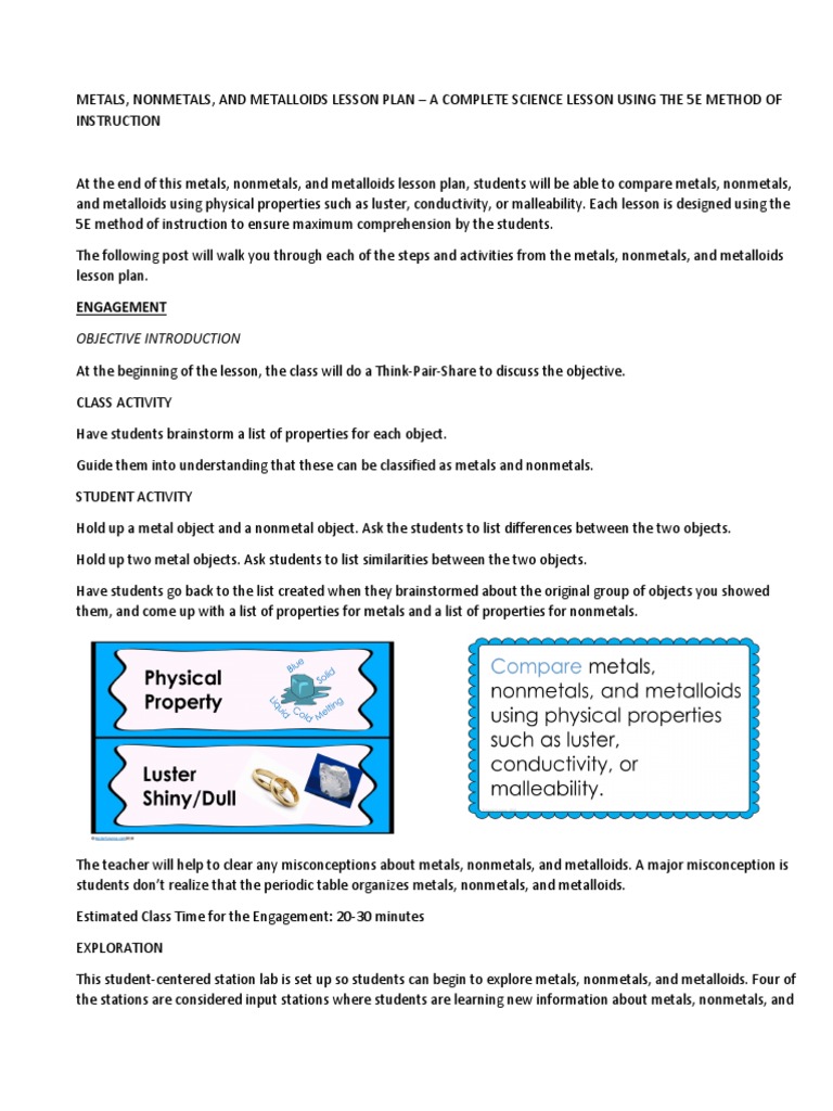 Metals and Nonmetals Lesson Plan | PDF | Metals | Periodic Table