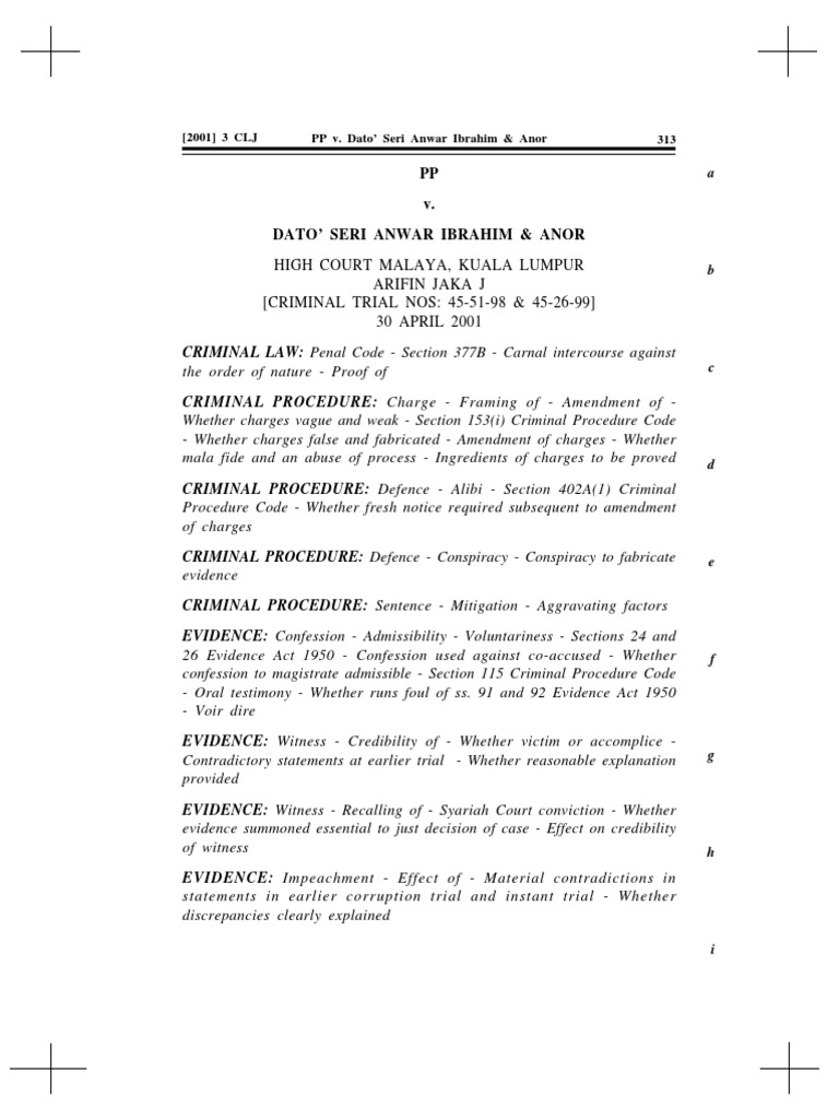 Pp V Anwar Ibrahim Clj 2001 3 313 Confession Law Criminal Procedure In South Africa