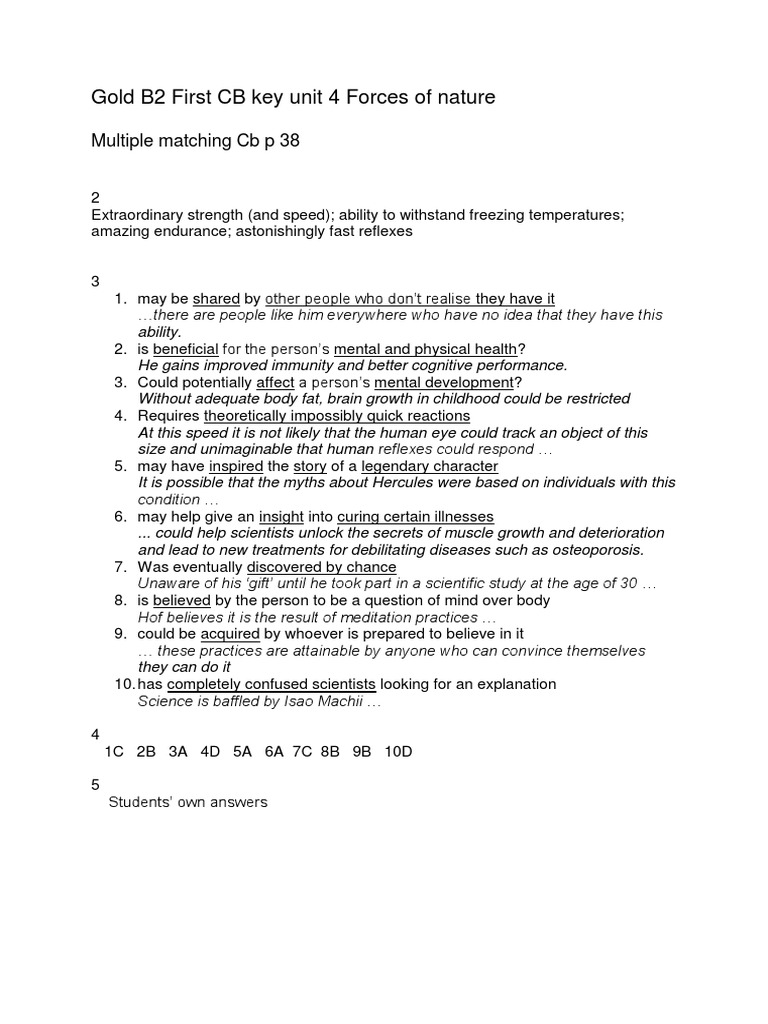 Gold B2 First Unit 4 Key PDF Ernest Shackleton Cognitive Science