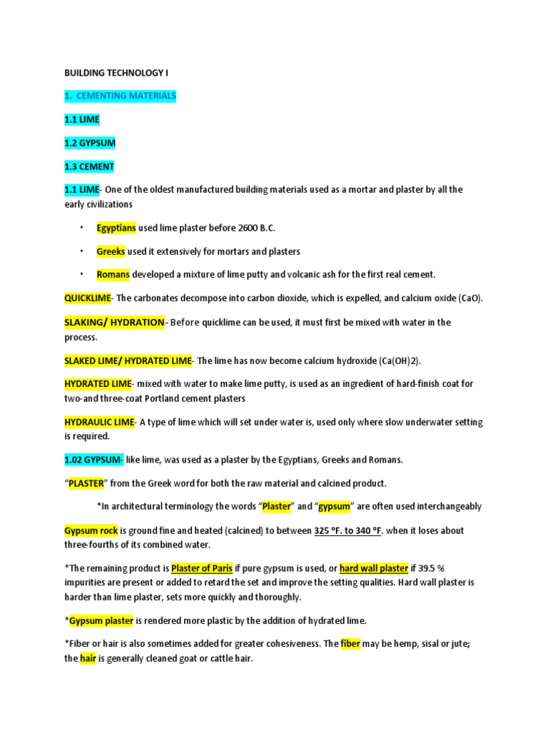 Building Technology I Reviewer | PDF | Plaster | Masonry