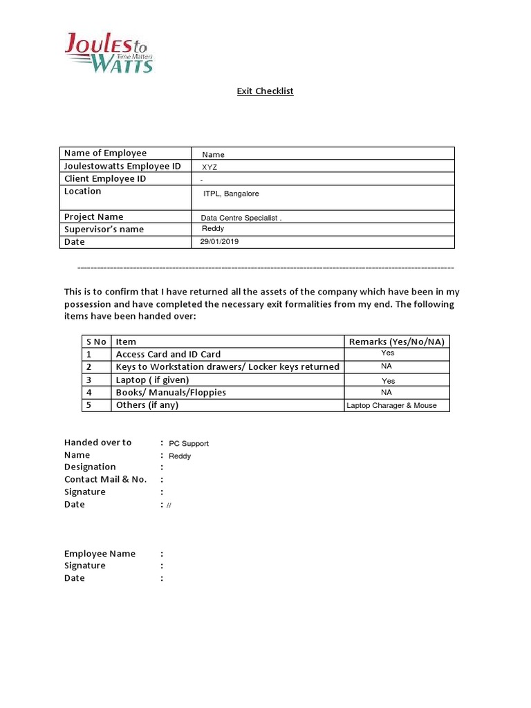 Employee Exit Checklist Template | PDF | Career & Growth | Business