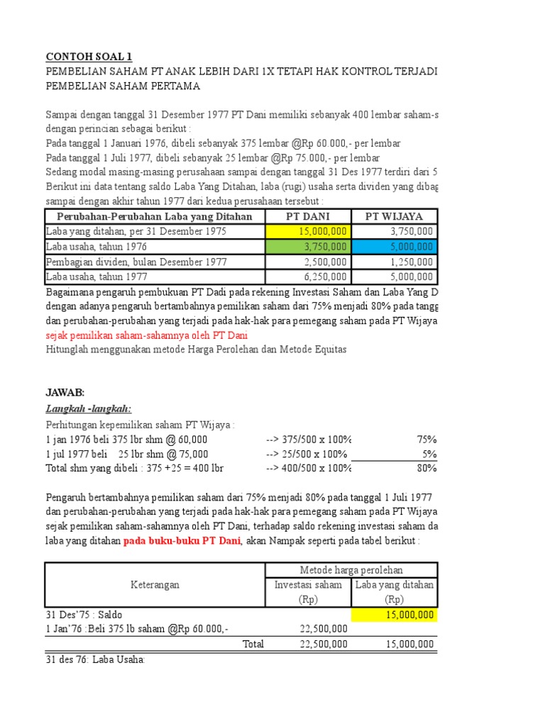 Contoh Soal Perubahan Kepemilikan