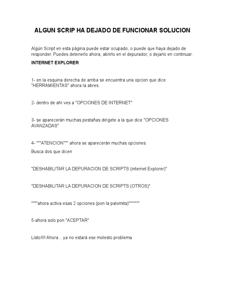 Algun Scrip Ha Dejado de Funcionar Solucion | PDF | explorador de ...