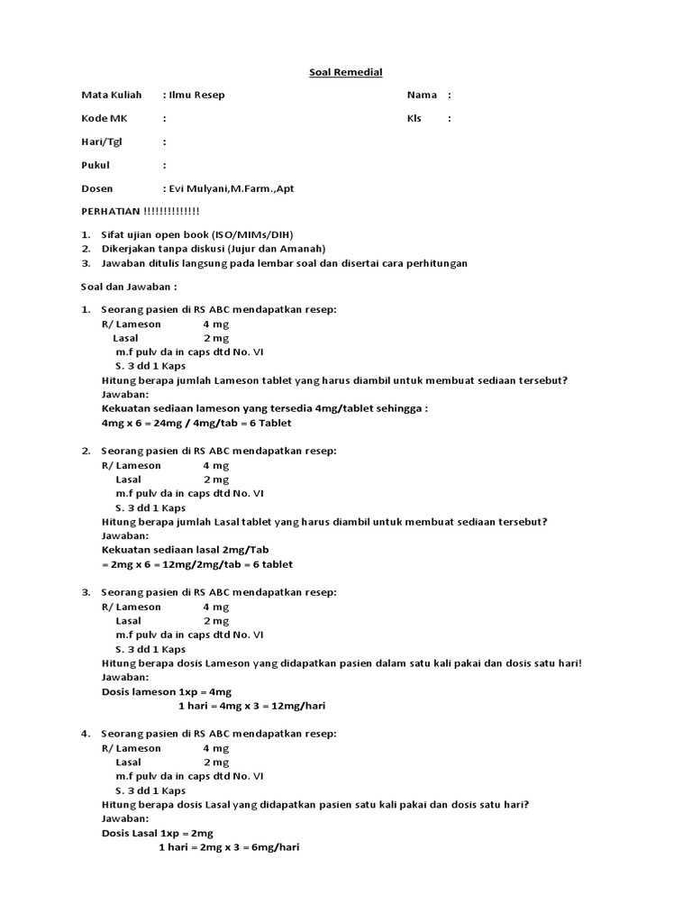 Dosis dan Resep Obat Anak-anak | PDF | Kesehatan Holistik | Sains ...