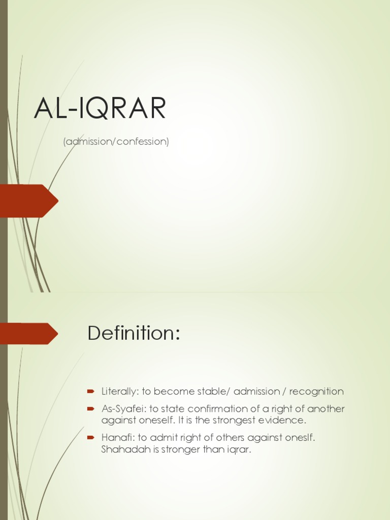 AL-IQRAR: The Legal Principle of Admission in Islamic Law | PDF ...