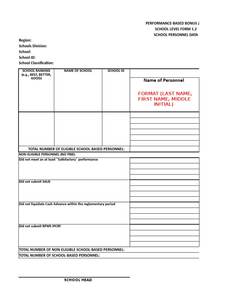 Name of Personnel: Format (Last Name, First Name, Middle Initial) | PDF ...