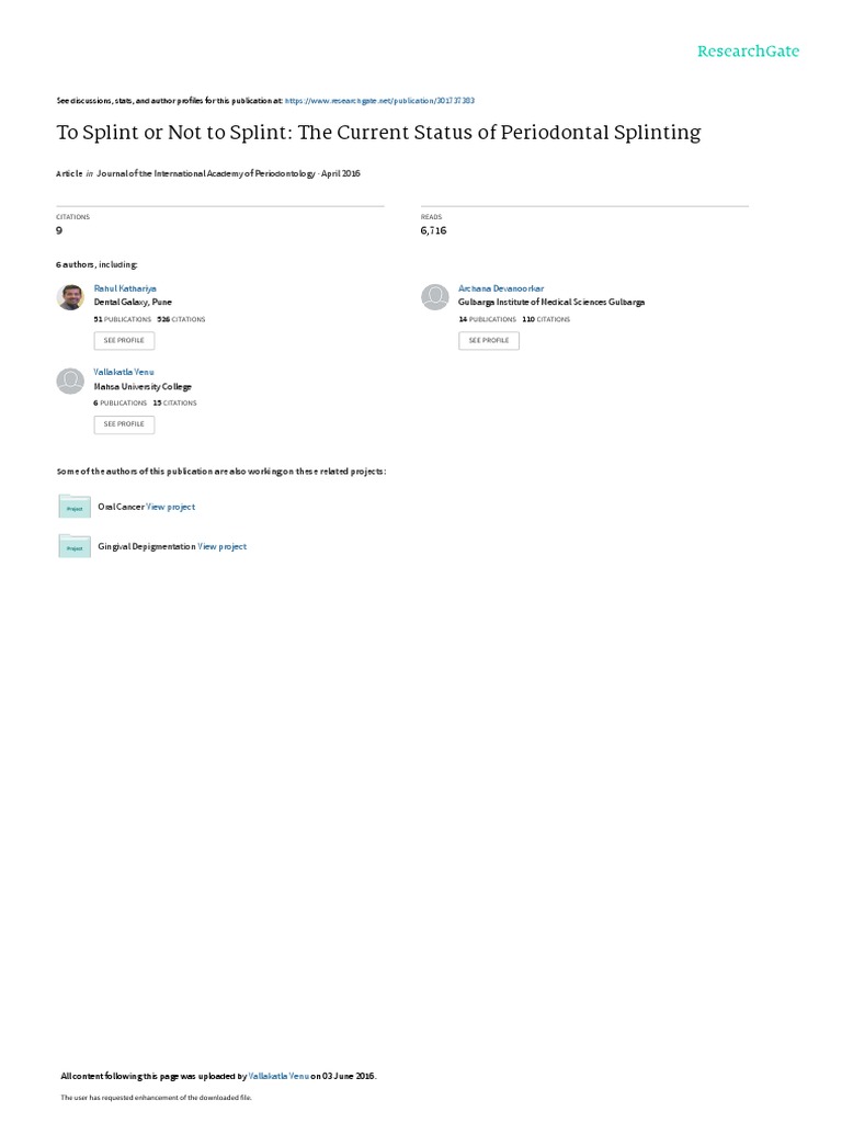 To Splint or Not To Splint: The Current Status of Periodontal Splinting ...