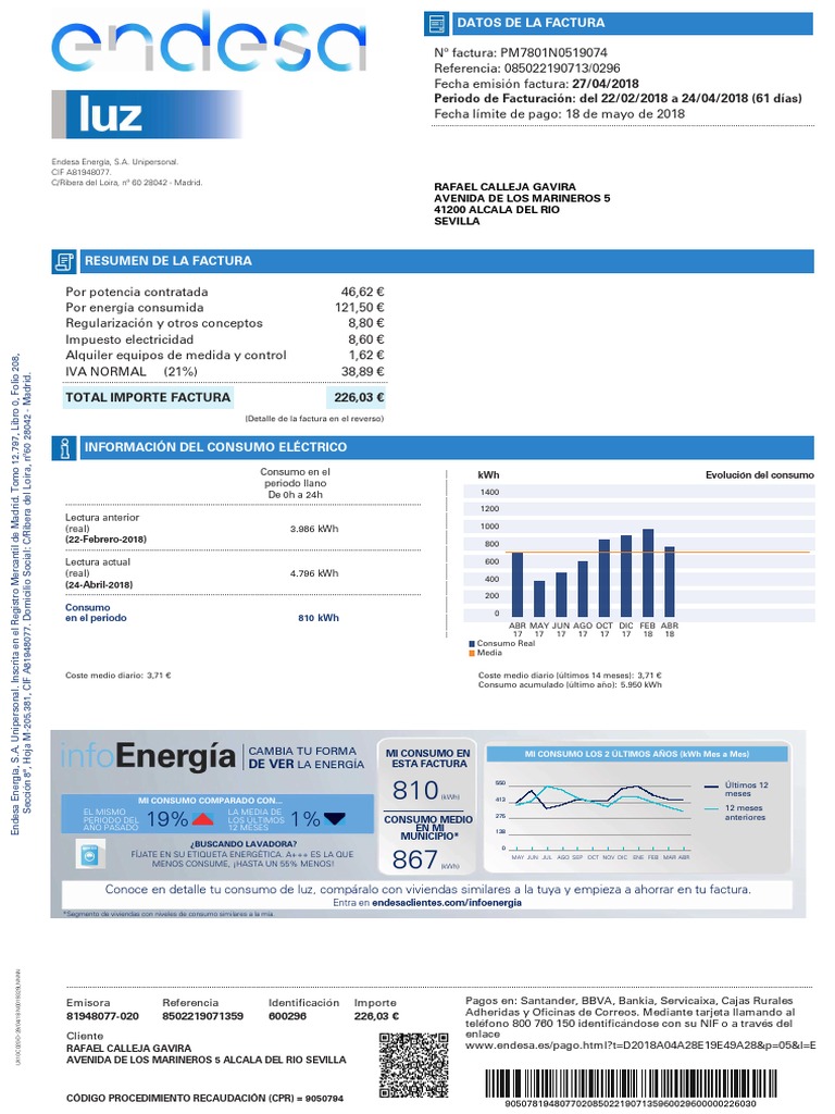 Factura Endesa PDF | PDF | Kilovatio Hora | Privacidad de la información