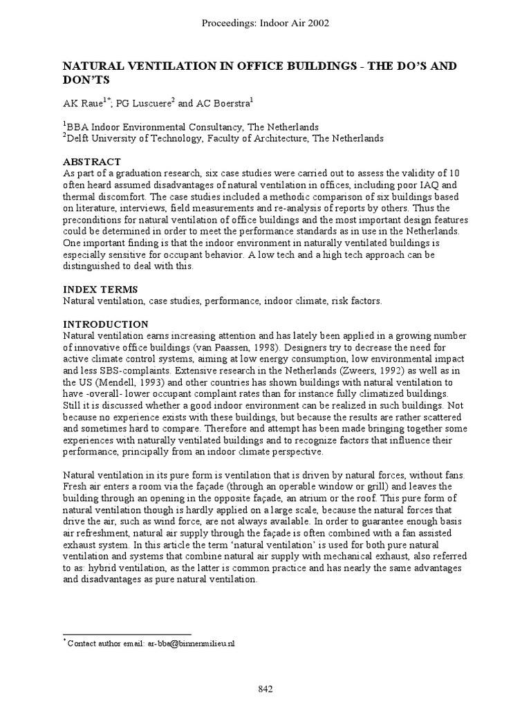 Natural Ventilation in Offices: Insights | PDF | Ventilation ...