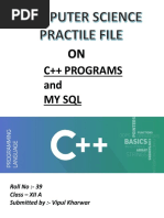 C++ Programs and My SQL: Roll No:-39 Class - XII A Submitted By: - Vipul Kharwar