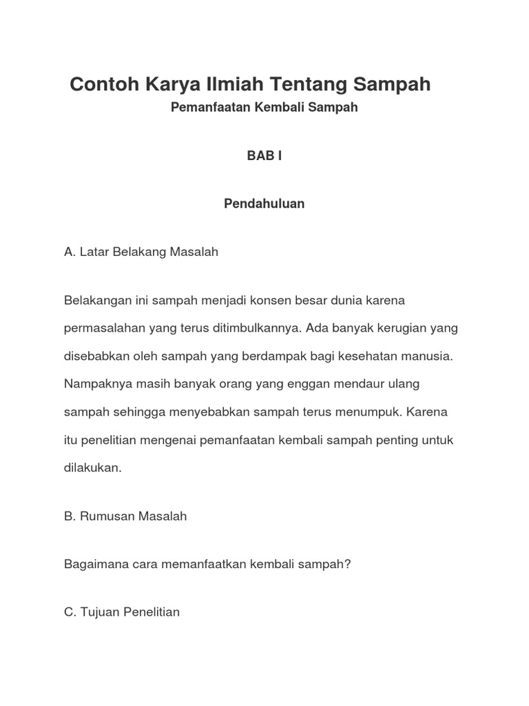 Contoh Karya Ilmiah Tentang Sampah