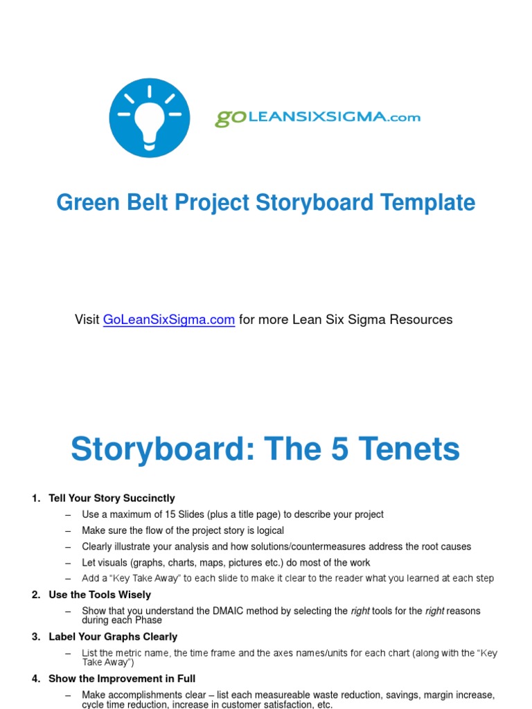 Green Belt Project Storyboard v2.0 Template PDF Data Analysis