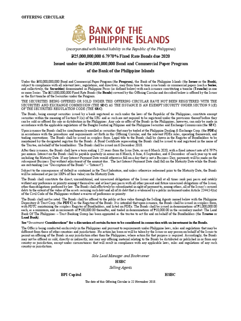 P25,000,000,000 6.7970 Fixed Rate Bonds due 2020 Issued under the P50