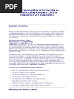 Sole Proprietorship Vs Partnership Vs Limited Liability Company (LLC) Vs Corporation Vs S Corporation