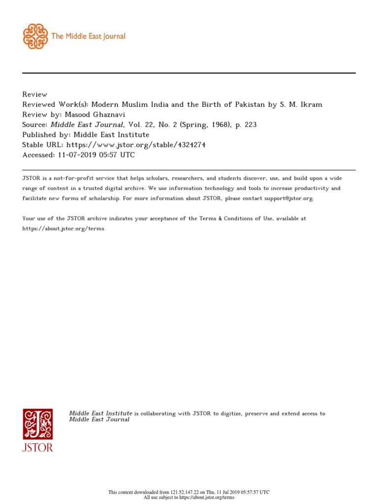 Review of S. M. Ikram's Book on Pakistan | PDF | All India Muslim ...