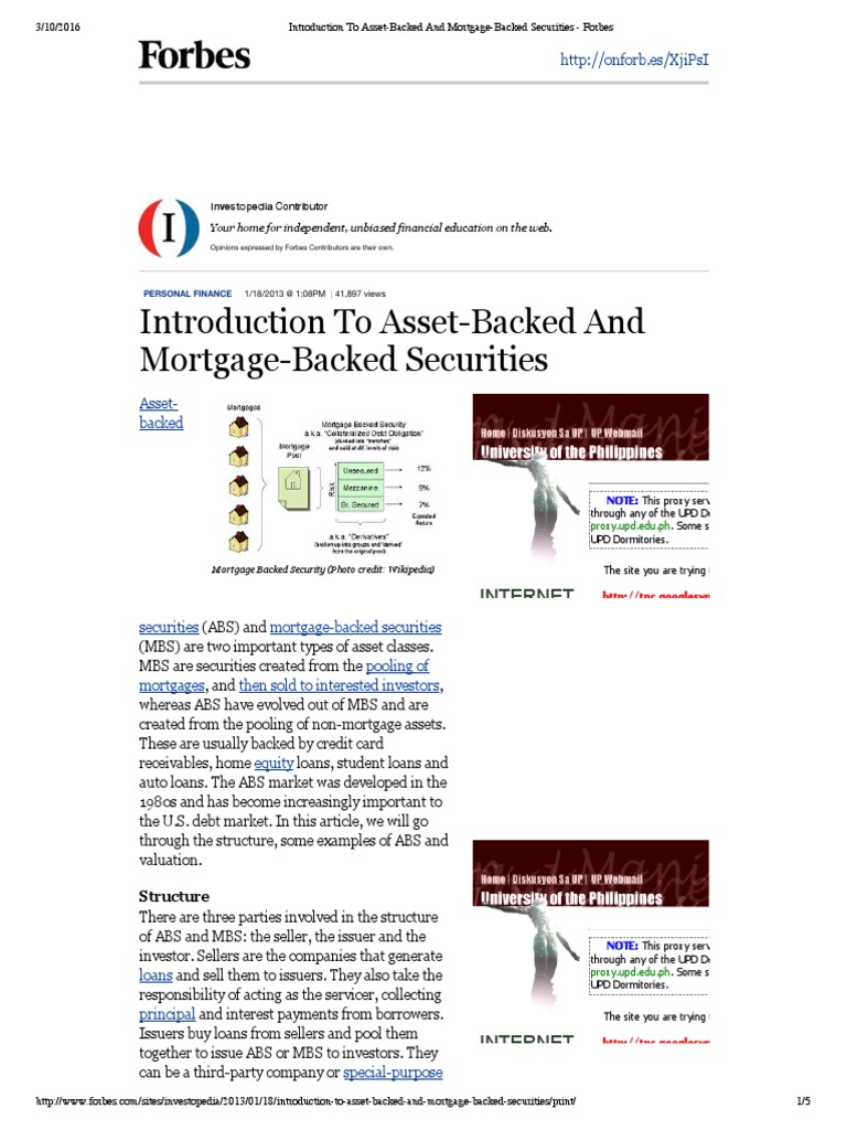 Introduction To AssetBacked Securities PDF Asset Backed Security