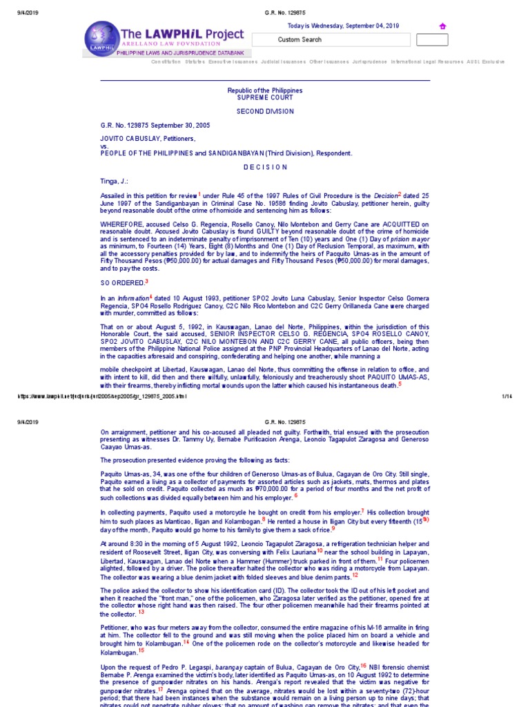 Cabuslay vs. People: Homicide Case Review | PDF | Burden Of Proof (Law ...