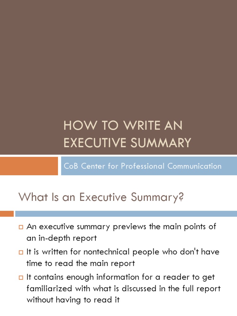 Writing Effective Executive Summaries | PDF | Ford Motor Company ...