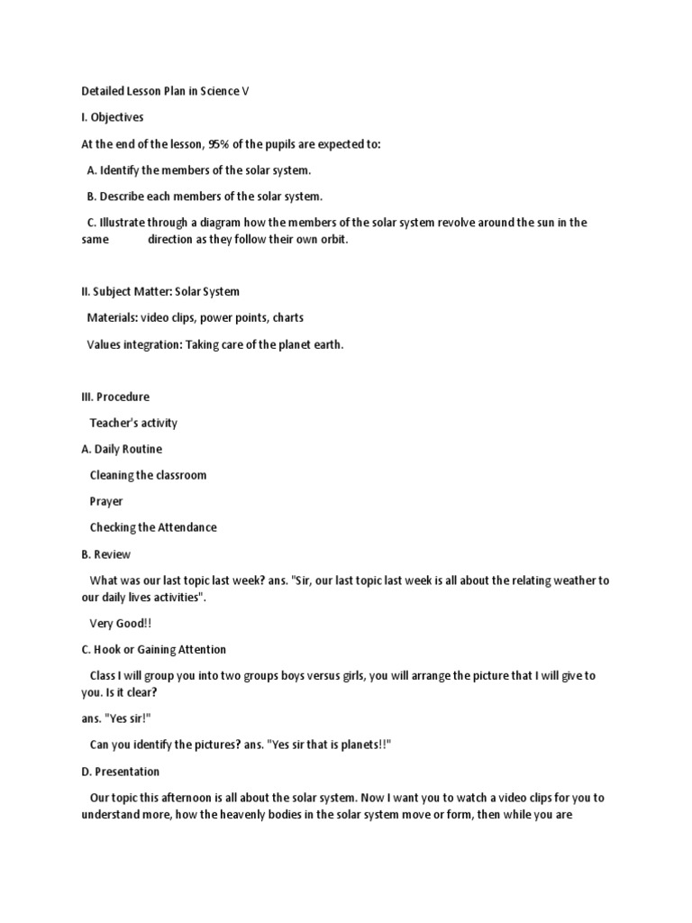 Lesson Plan: Solar System for Grade 5 | PDF | Planets | Asteroid
