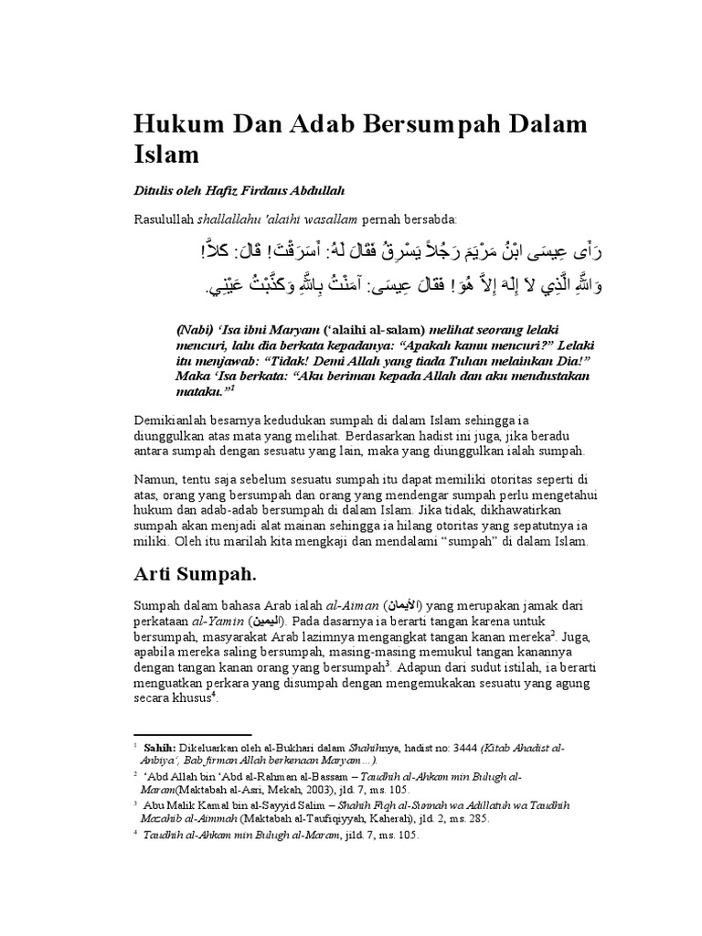 Hukum Dan Adab Bersumpah Dalam Islam