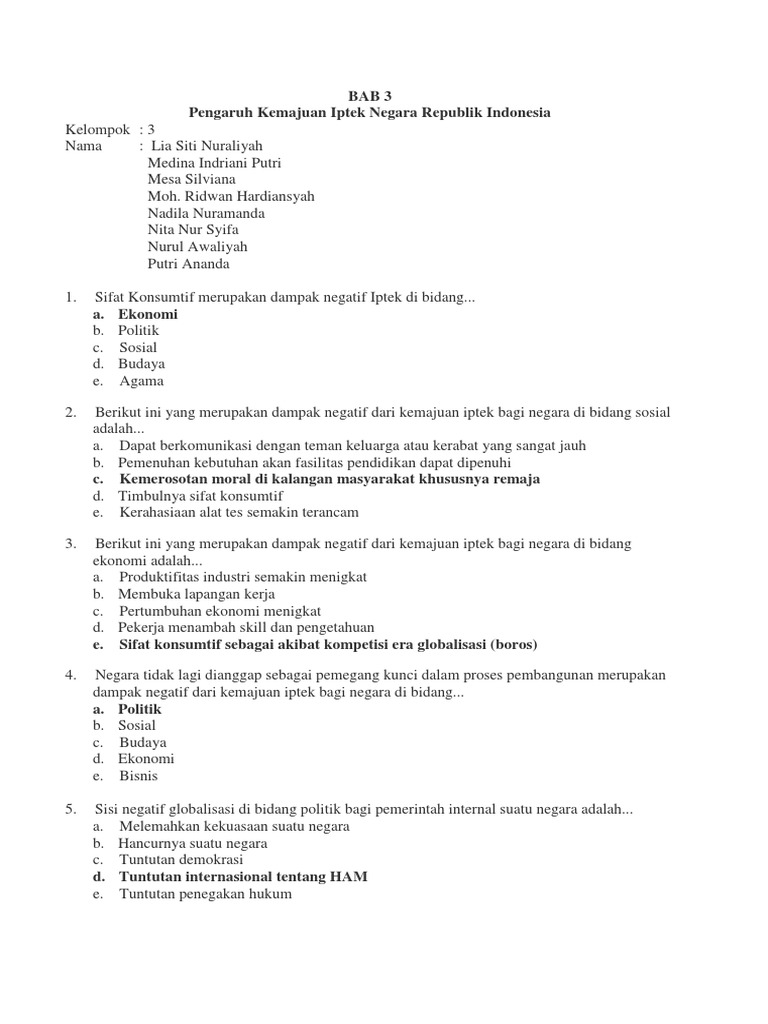 Soal Ppkn Pengaruh Iptek Pdf
