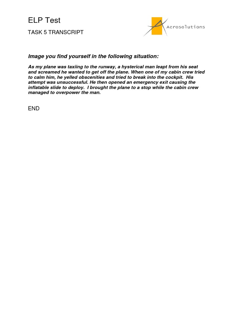 ELP Test Task 5 Incident Transcript | PDF