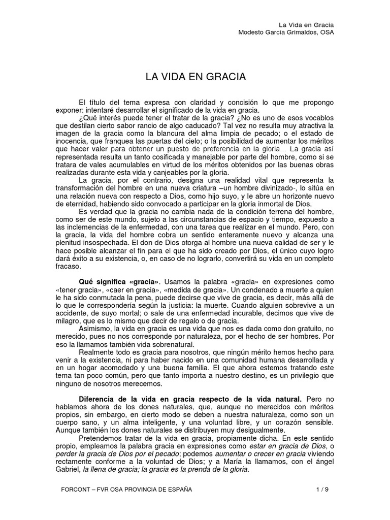 TEMA La Vida en Gracia PDF | PDF | Gracia en el cristianismo | Amor