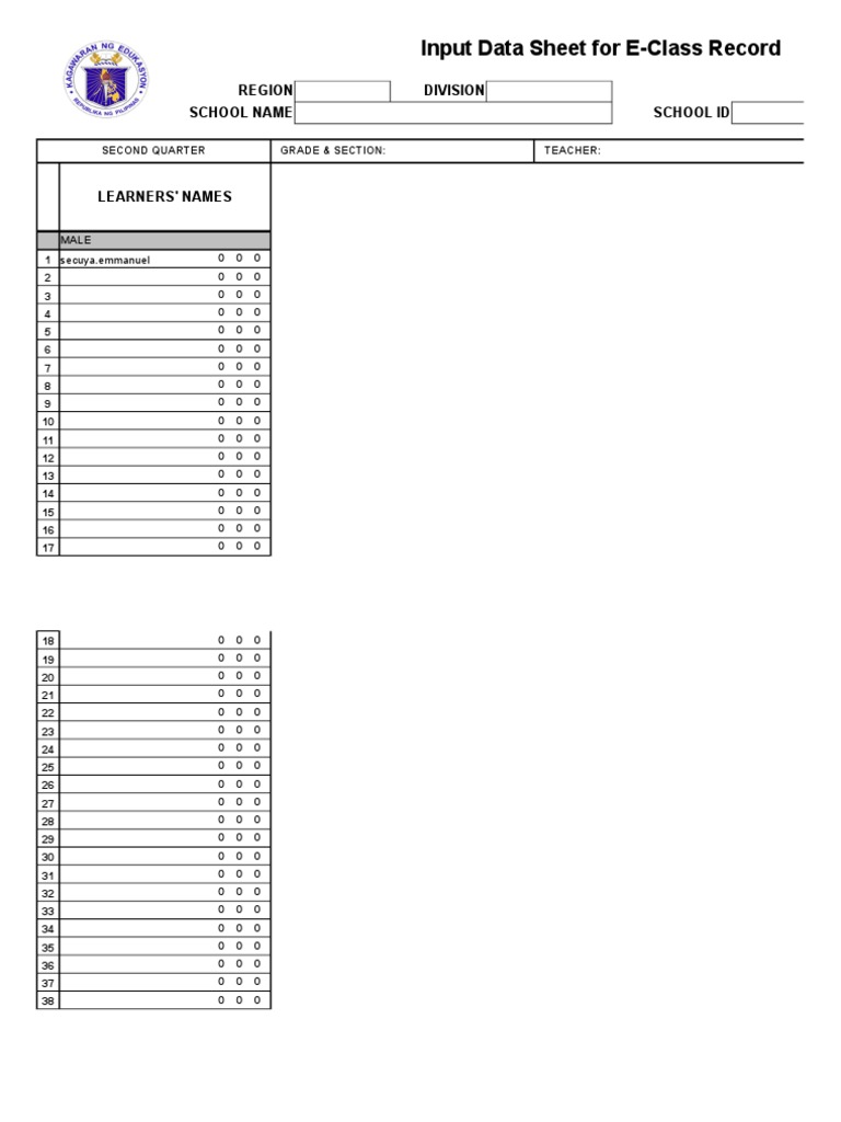 E-Class Record Input Data Sheet | PDF | Behavior Modification | Learning