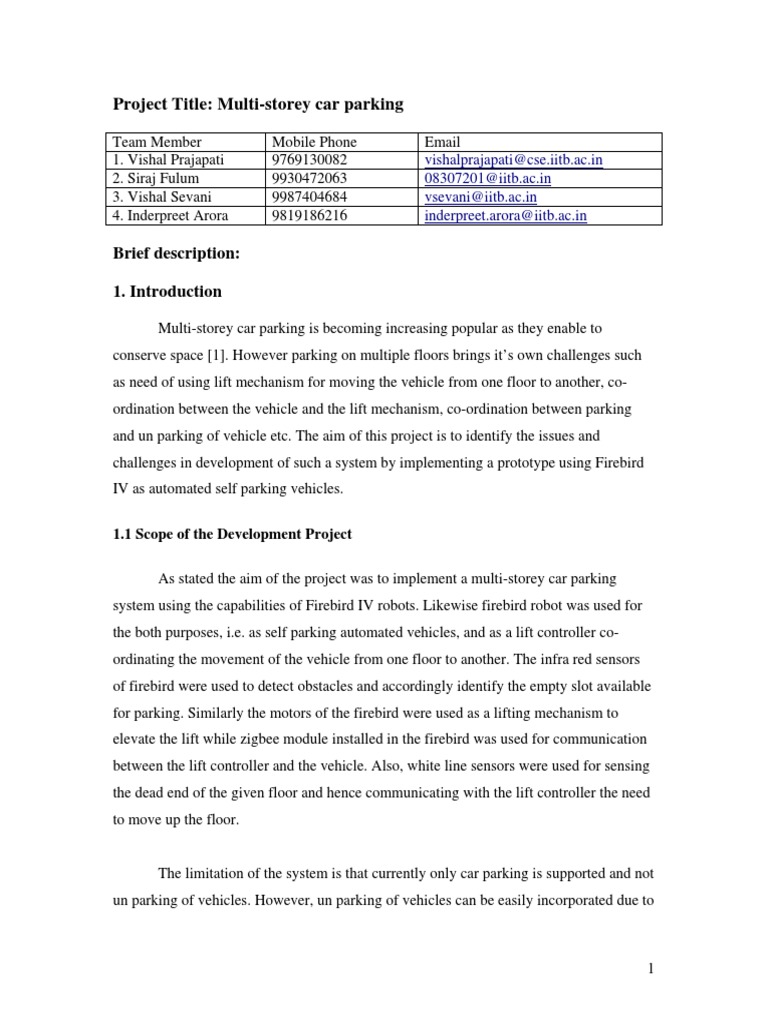 Multi-Storey Car Parking System Project | PDF | Elevator | Robot