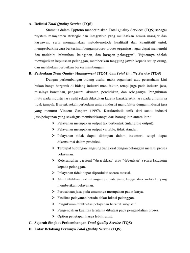 Pengertian dan Prinsip Total Quality Service | PDF