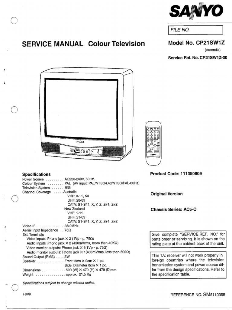 Sanyo Ac5c Chassis Cp21sw1z Pdf