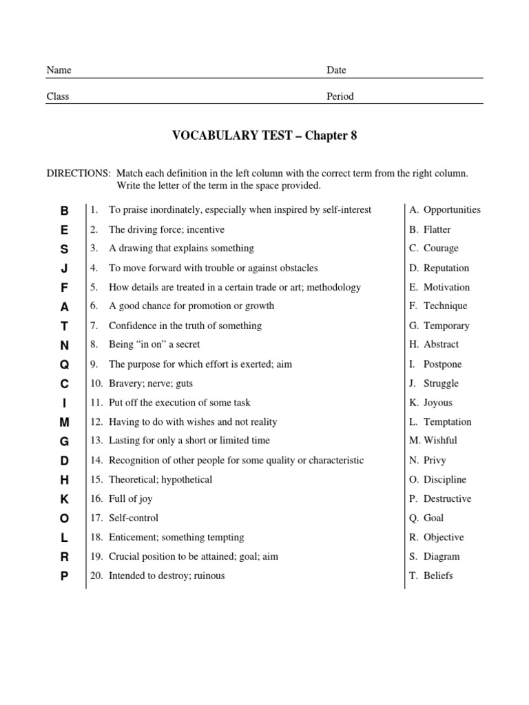 Answer Key CH 8