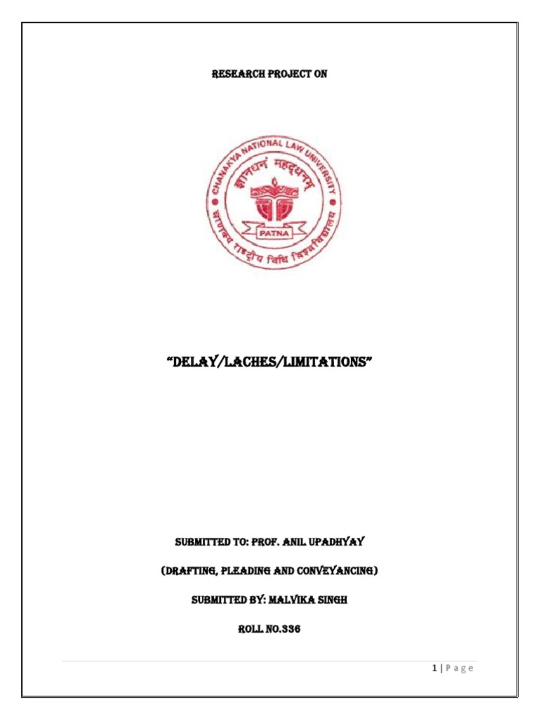 "Delay/Laches/Limitations" Research Project On PDF Laches (Equity