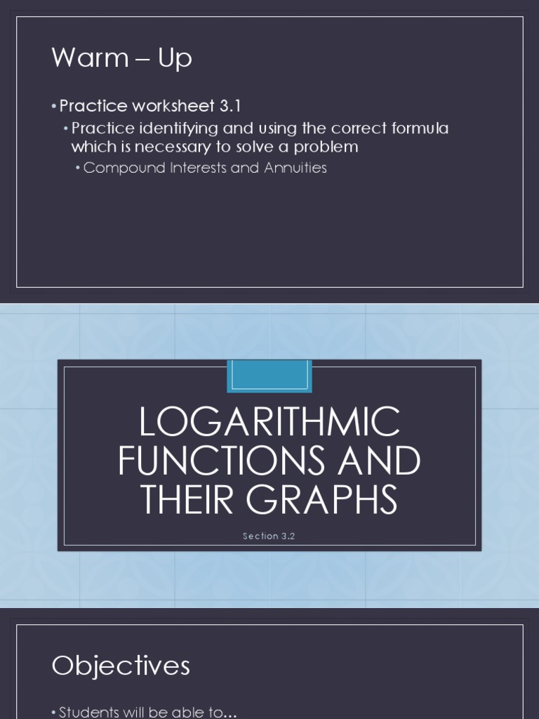Warm - Up: Practice Worksheet 3.1 | PDF | Logarithm | Exponentiation